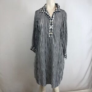 Foxcroft Black White Gingham Shirt Dress Button Front Collared Long Sleeve Sz 6